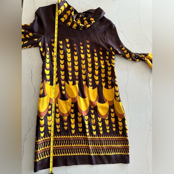 J. Crew Collection 100% Silk Dress Mod MCM Art Deco Geographic Brown/Gold W's 6 - Picture 7 of 11